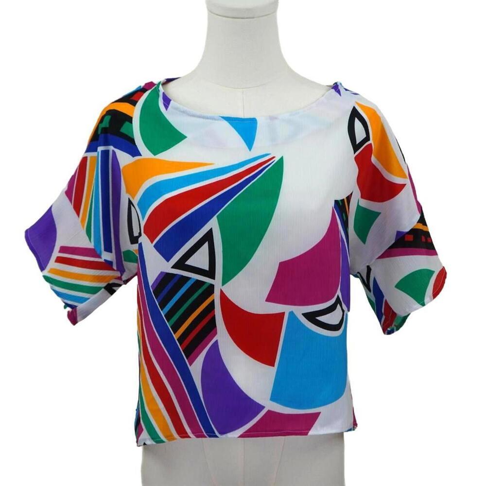 Vintage 1980s‎ Gianna Geometric Pop Art Abstract Bold Print Top S/M